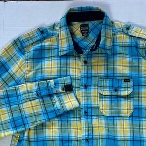 Volcom Workwear Men's Plaid Flannel Long Sleeve Button Up Shirt M/M Blue Yellow